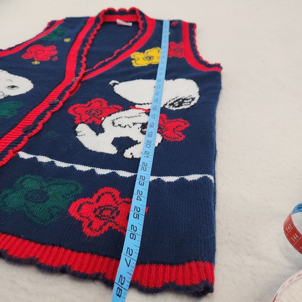 Vintage Snoopy & Friends Peanuts Sweater Vest Women's M Floral Knit Cardigan 90s - Picture 5 of 9